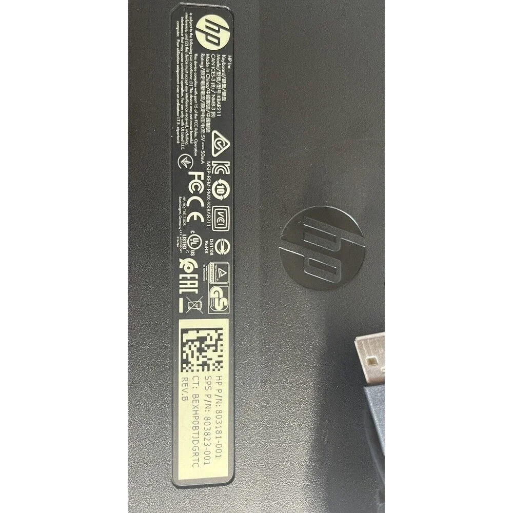HP USB Slim KeyboardUS 803181-001. Wired USB. Black. Model: KBAR 211